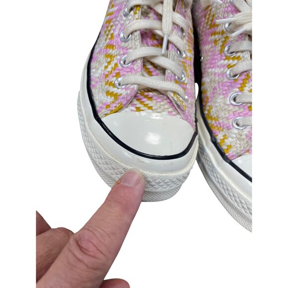 Converse Chuck Taylor All Star Woven High Pink yellow mens 9 wms rare 11 Sneaker - Picture 14 of 16